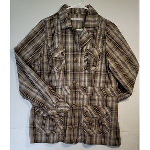 MAURICES Womens Green Tan Plaid Cargo Jacket Cotton Size 0 Plus Size 18W RN51783